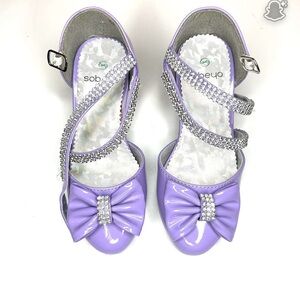 Sobeyo Lavender Kids Dress Shoes with Rhinestone Accents